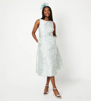 Belted Jacquard Midi Dress