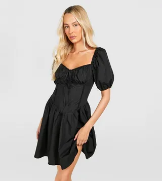 Tall Woven Puff Sleeves Milkmaid Mini Dress