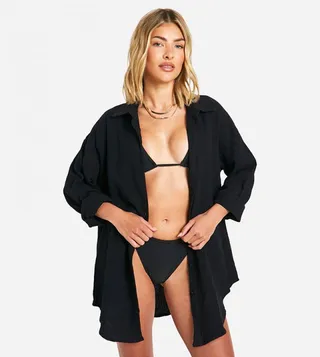 Crinkle Cotton Oversized Beach Shirt