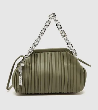 Pleated Shoulder Bag with Chain Handle
