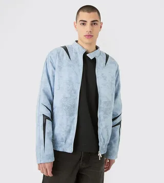 Regular Fit Washed Faux Suede Moto Jacket