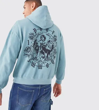 Oversized Overdyed Floral Graphic Hoodie