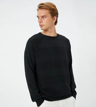 Ribbed Raglan Sleeves Sweater