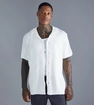 Short Sleeves Knitted Pleated Revere Shirt