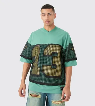 Oversized V-Neck Mesh Layered T-Shirt