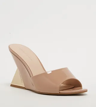 Patent Triangle-Heel Wedge Sandals