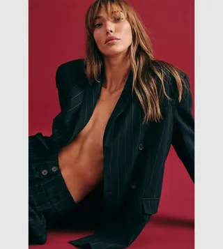 X Sagaza Studio Striped Double Breast Blazer Jacket