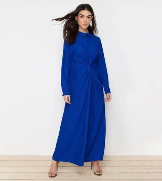 Twist Detail Long Sleeves Maxi Dress