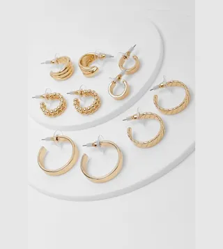 Pack of 5 Gold Mixed Textured Hoop Earrings