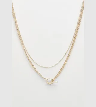 Gold Chain Link T-Bar Necklace