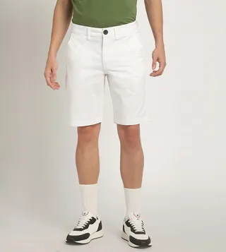 Solid Button Closure Shorts