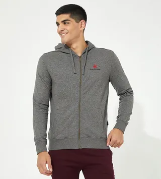 Logo Detailed Full Zip French Terry Hoodie