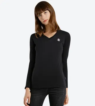V-Neck Long Sleeve T-Shirt - Black BP L1368