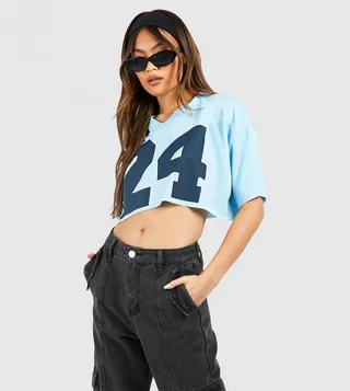 24 Slogan Airtex Mesh Cropped T-Shirt