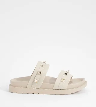 Stud Detail Double Strap Flat Sandals