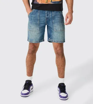 Slim Fit Contrast Stitch Denim Shorts