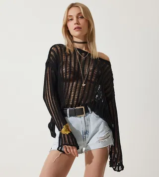 Openwork Long Sleeves Knitted Top