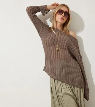 Openwork Long Sleeves Knitted Top