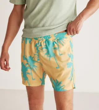 Tropical Printed Elastic Waist Swim Shorts