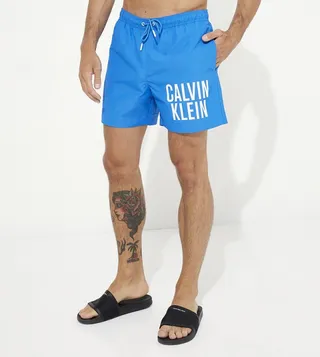 Logo Printed Drawstring Waist Swim Shorts