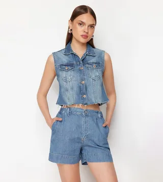 Washed High Waist Denim Shorts