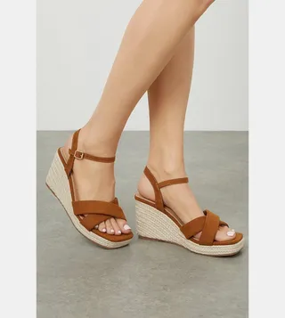 Wide Fit Rose Cross Strap Wedge Sandals