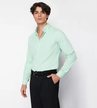 Solid Button Down Slim Fit Shirt