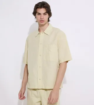 Monogram Embroidered Short Sleeves Linen Shirt