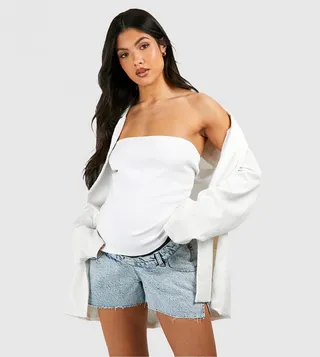 Maternity Raw Hem Denim Shorts