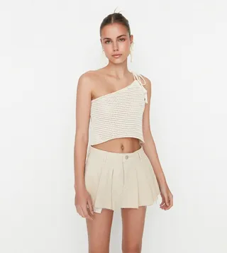 Pleated Denim Short Skirt