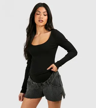 Maternity Raw Hem Denim Shorts