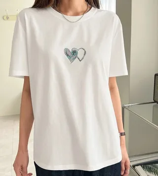 Double Heart Printed Oversized T-Shirt