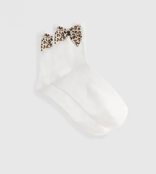 Leopard Print Bow Detail Ankle Socks