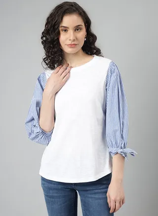 Color Block Tie-Up Sleeves Top