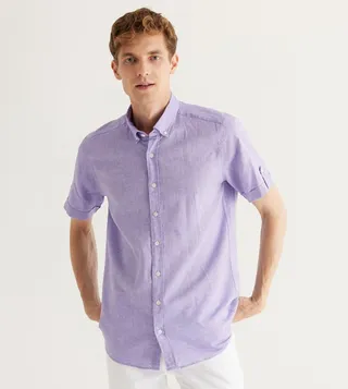Slim Fit Short Sleeves Linen Shirt