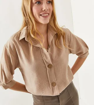 Solid 3/4 Sleeves Linen Shirt