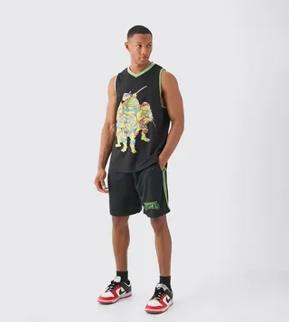 Ninja Turtles Print Oversized Vest and Short Set