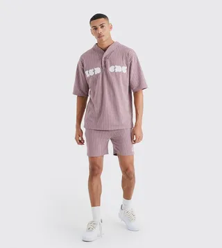 Pinstripe Baseball Oversized T-Shirt & Short Set