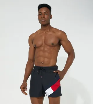 Flag Mid Length Drawstring Swim Shorts