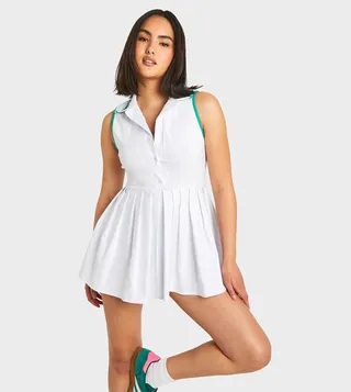 Contrast Trim Tennis Mini Pleated Dress
