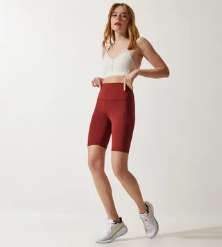 Solid High Waist Cycling Shorts