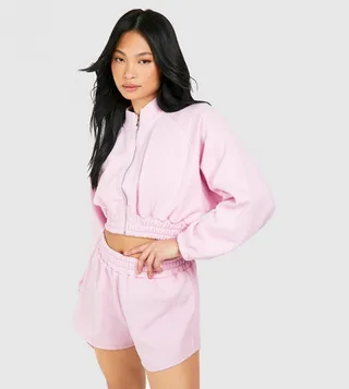 Petite Washed Cropped Tracksuit Set