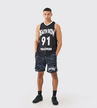 Death Row Print Oversized Vest and Short Tracksuit