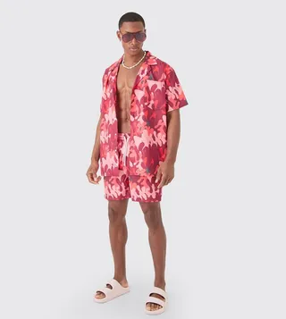Ripstop Graffiti Print Shirt & Mid Swim Short Set
