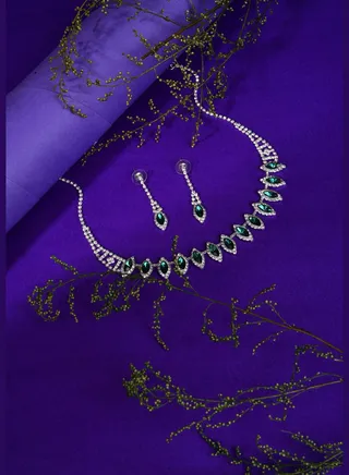 Silver Plated Designer Stone Necklace and Earring Set