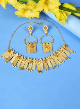 Gold Plated Pearls Necklace and Earrings Set