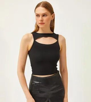 Low Cut-Out Ribbed Crop Top