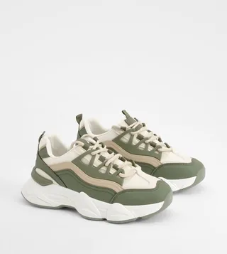 Paneled Lace-Up Chunky Runner Sneakers