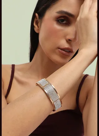 Gold Plated Designer Stone Party Wear Bracelet For Women