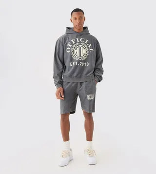 Reverse Loopback Printed Hoodie and Short Tracksuit